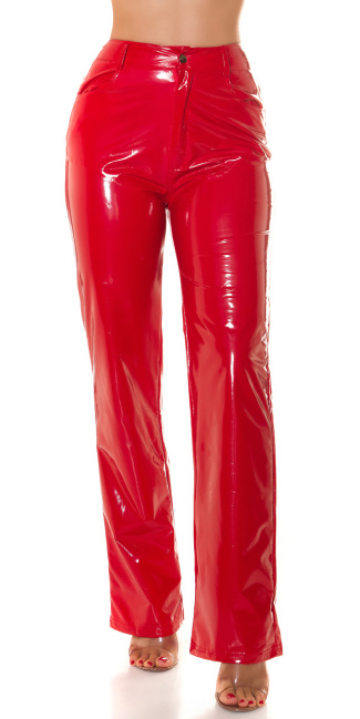 latexlook flarred broek rood